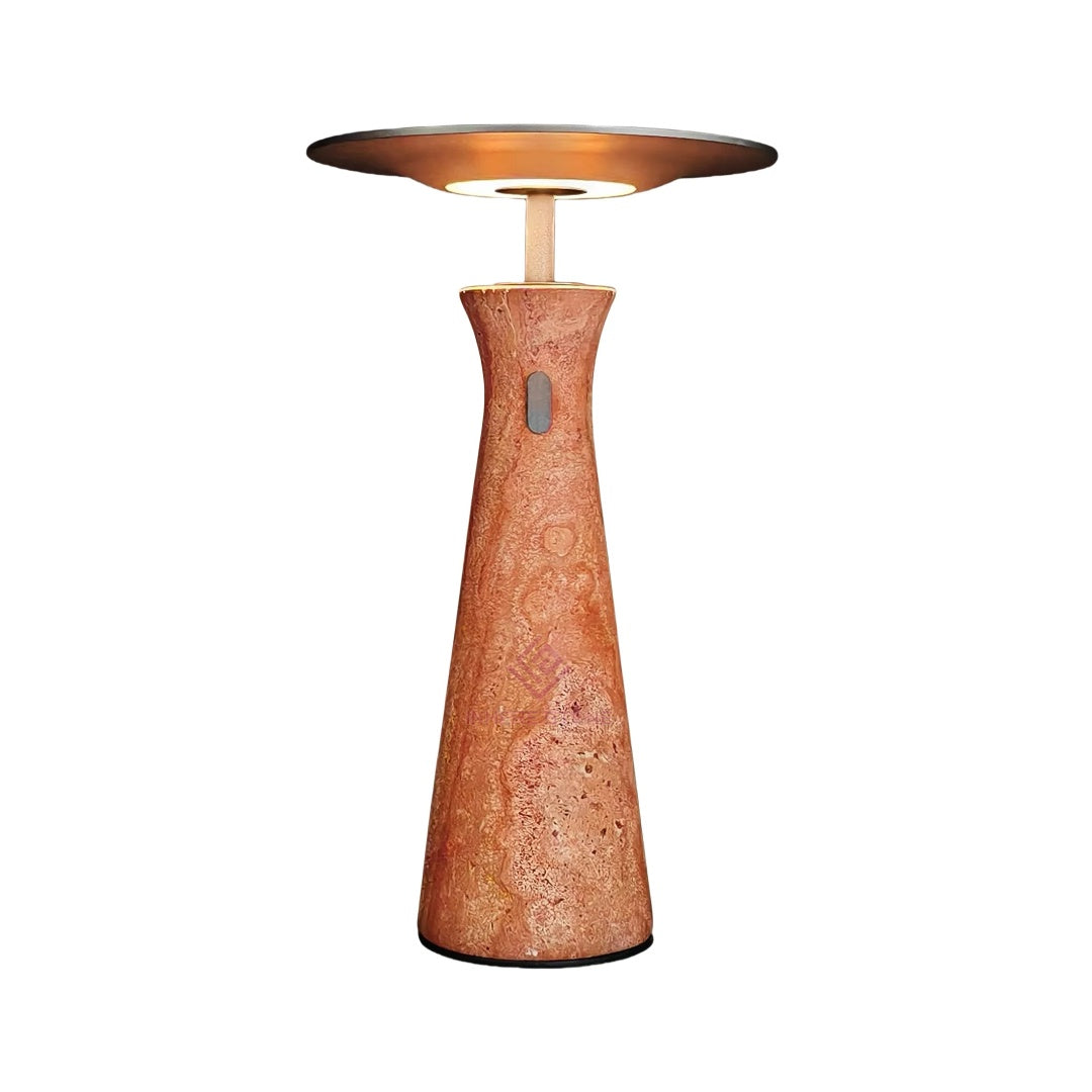 Luxury Travertine Marble Cordless Table Lamp – Portable Natural Stone LED Light for Restaurant, Dining, and Hotel Decor